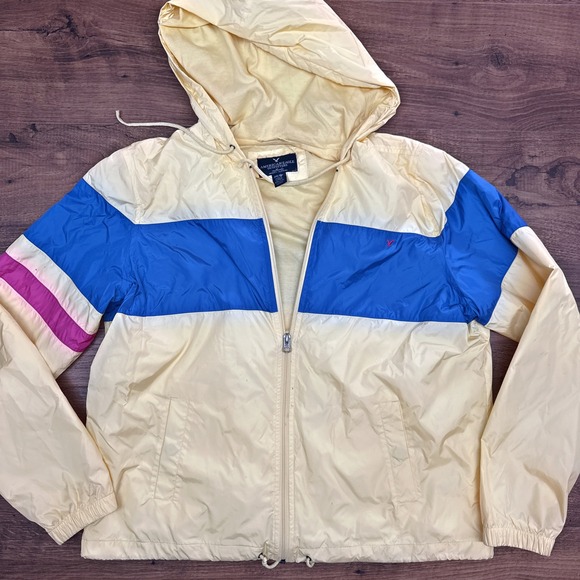 American Eagle Outfitters Jackets & Blazers - Vtg 90s American Eagle Outfitters Womens XL Colorblock Hooded Windbreaker Jacket